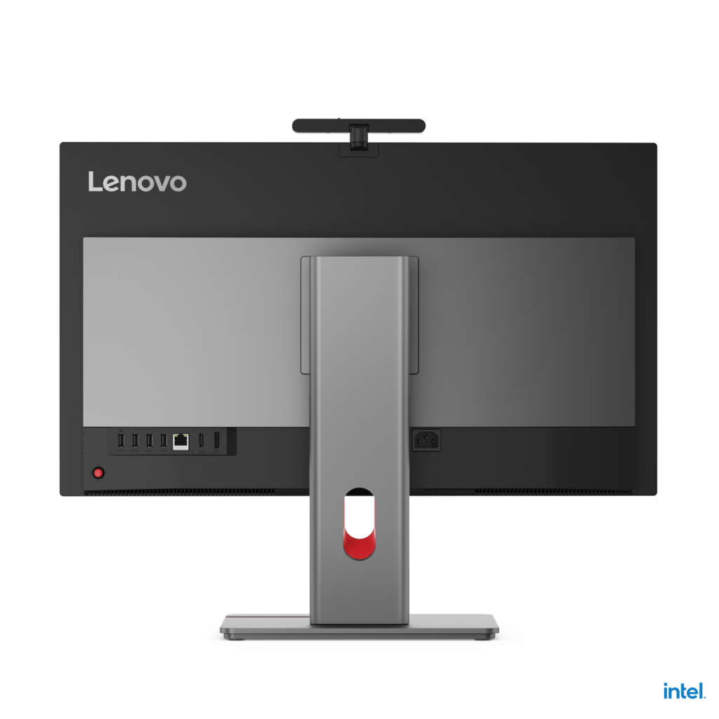 Rückansicht eines Lenovo Monitors mit Anschlussmöglichkeiten, ideal für IT-Infrastruktur-Lösungen von ratiosys AG.