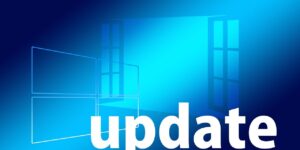 Grafik mit dem Wort "Update" in großer Schrift auf einem blauen Hintergrund, symbolisiert die Aktualisierung von Software. Relevant für die PTV6 Update-Seite, die auf das Ende der Frist am 30. September 2026 hinweist.